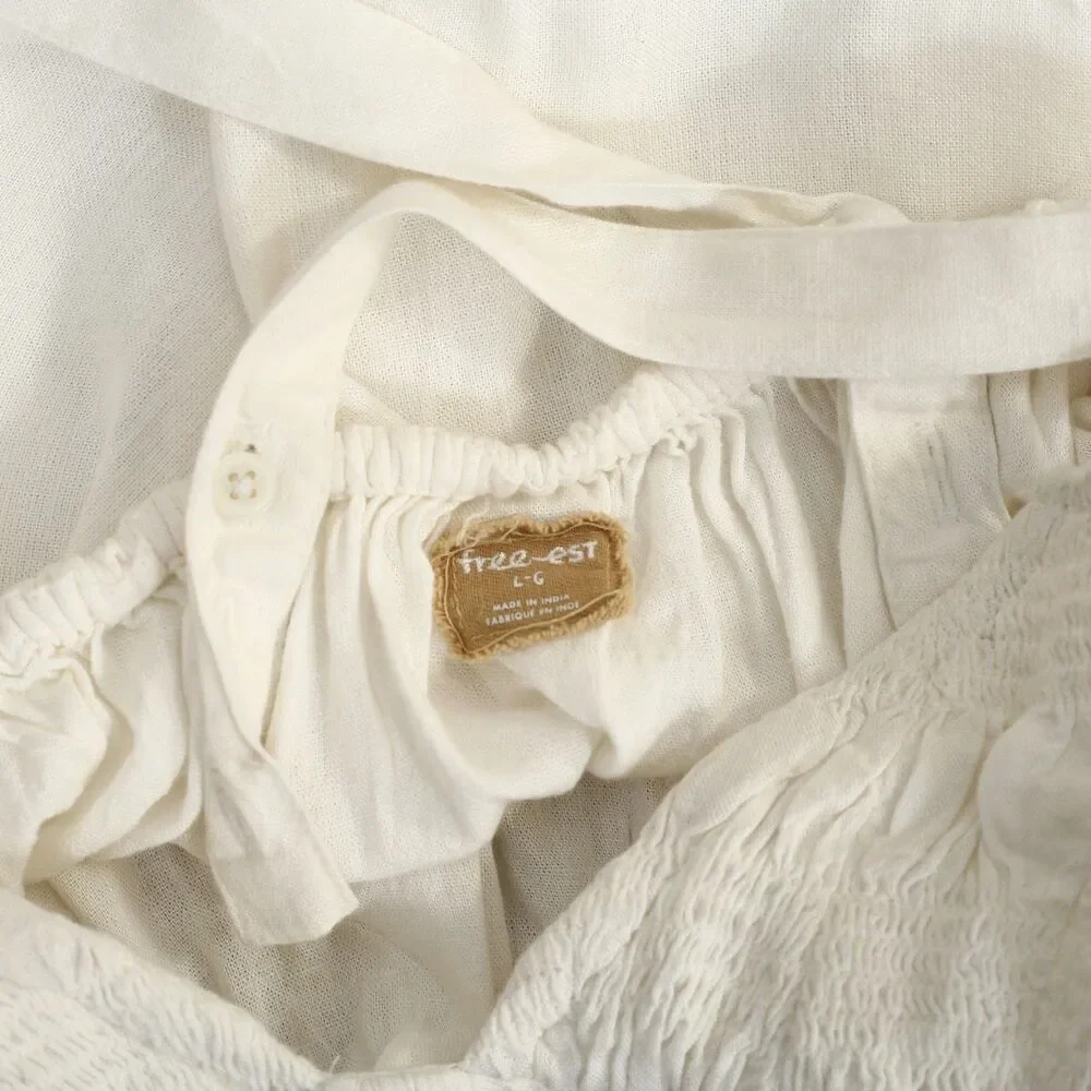 Free People Free-Est Blouse Tank Top Sleeveless Smocked Cotton Ivory L 285849